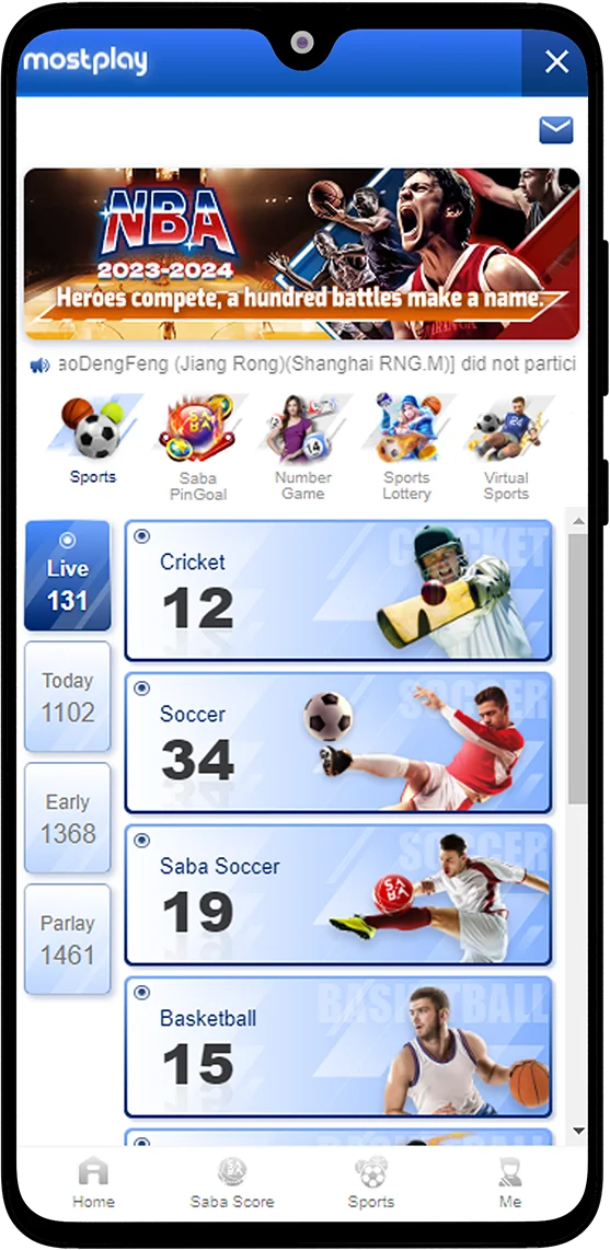 Sportsbook in the Mostplay IN app