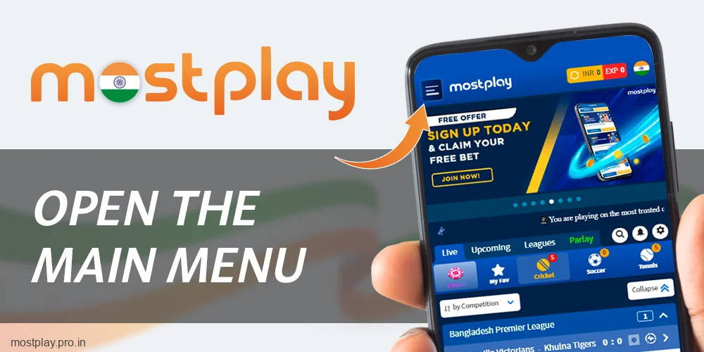 Open the main menu at Mostplay India