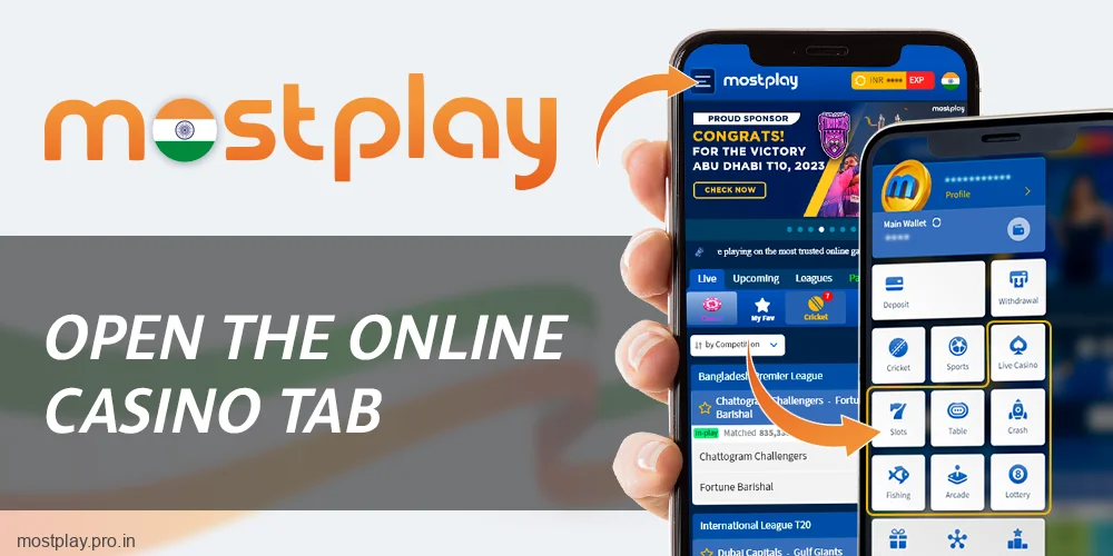 Open the online casino tab at Mostplay India