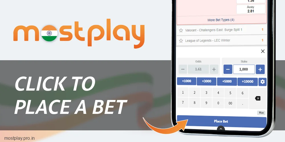 Click the Place Bet button at Mostplay India