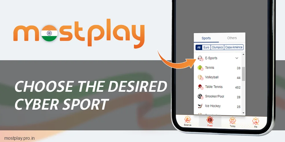 Select the type of e-sports at Mostplay India