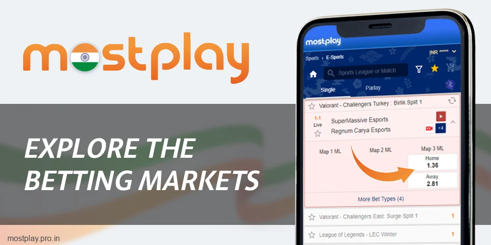 Explore the betting market for the selected match at Mostplay India