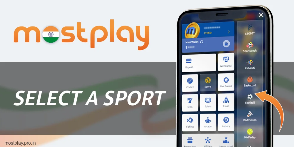 Select a sport at Mostplay India