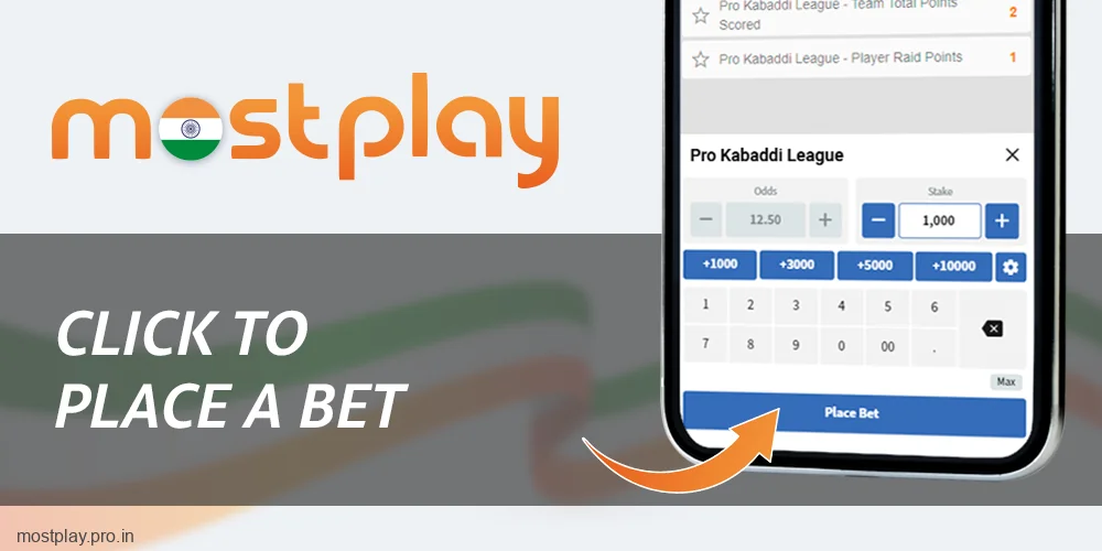 Click the Place Bet button at Mostplay India