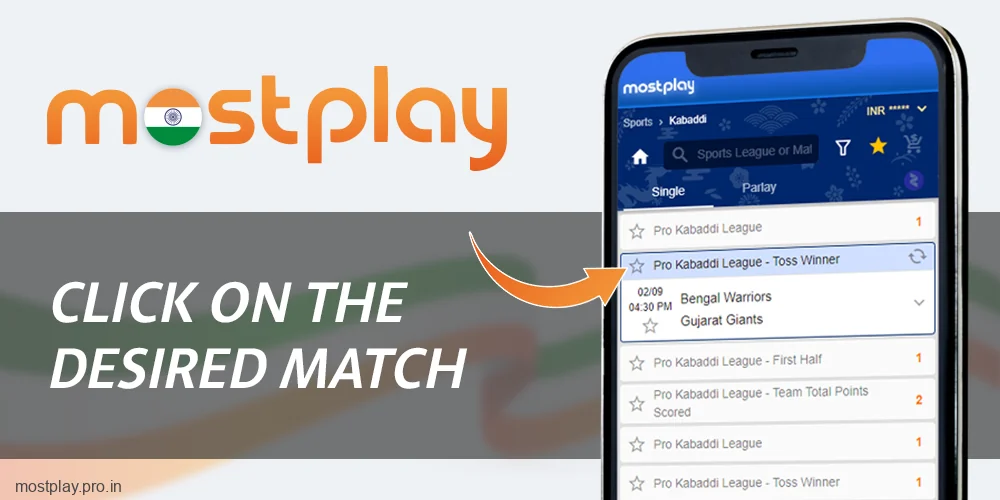 Select your desired kabaddi competition at Mostplay India