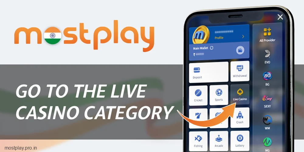 Go to Live Casino category at Mostplay India