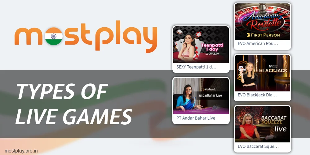 Varieties of Live Casino Games at Mostplay India