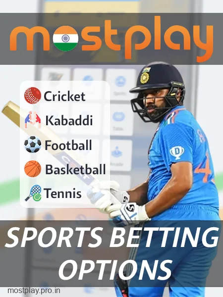 Types of sports at Mostplay India app