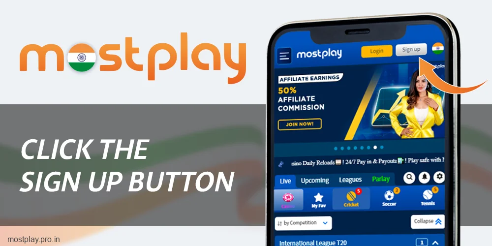 Click the Sign Up button at Mostplay India