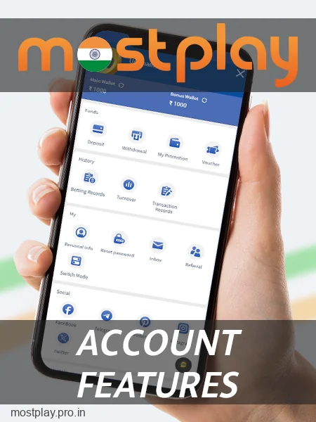 Mostplay IN account functionality