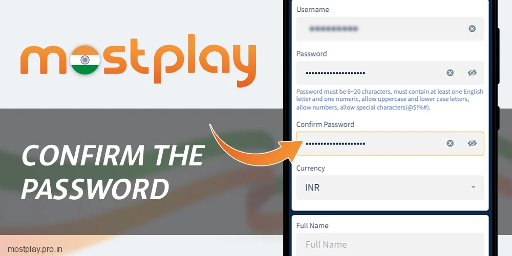 Confirm your password at Mostplay India