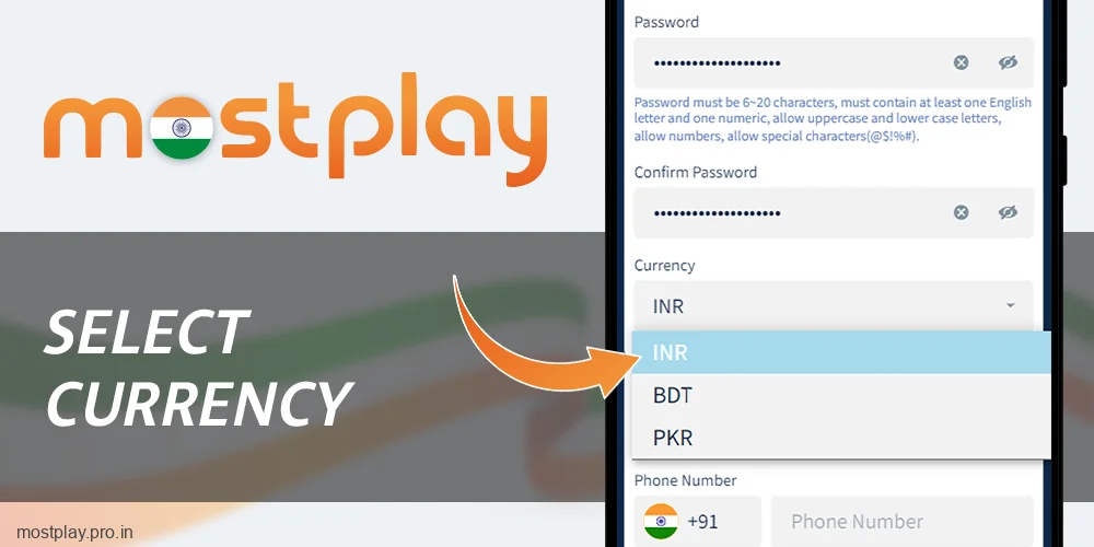Select the required currency at Mostplay India