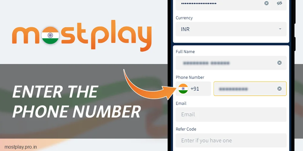Enter your phone number at Mostplay India