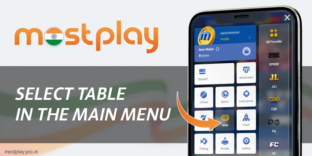 Select the Table Games section at Mostplay India