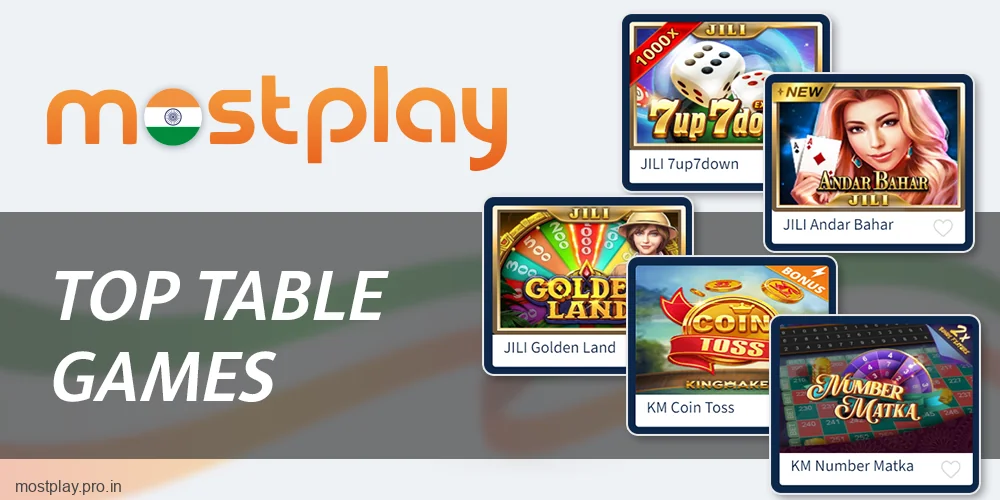 Popular table games at Mostplay India